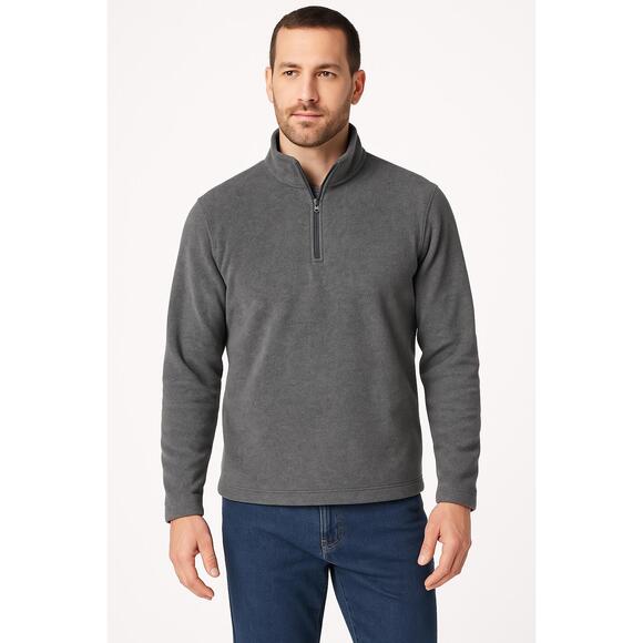 Croft&Barrow Sweater Mens Sz Large Gray Pullover Stand Collar Quarter Zip Cozy - Picture 1 of 12